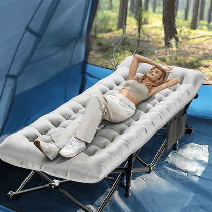 Foldable Camp Bed with 4" Mattress and Fleece Blanket