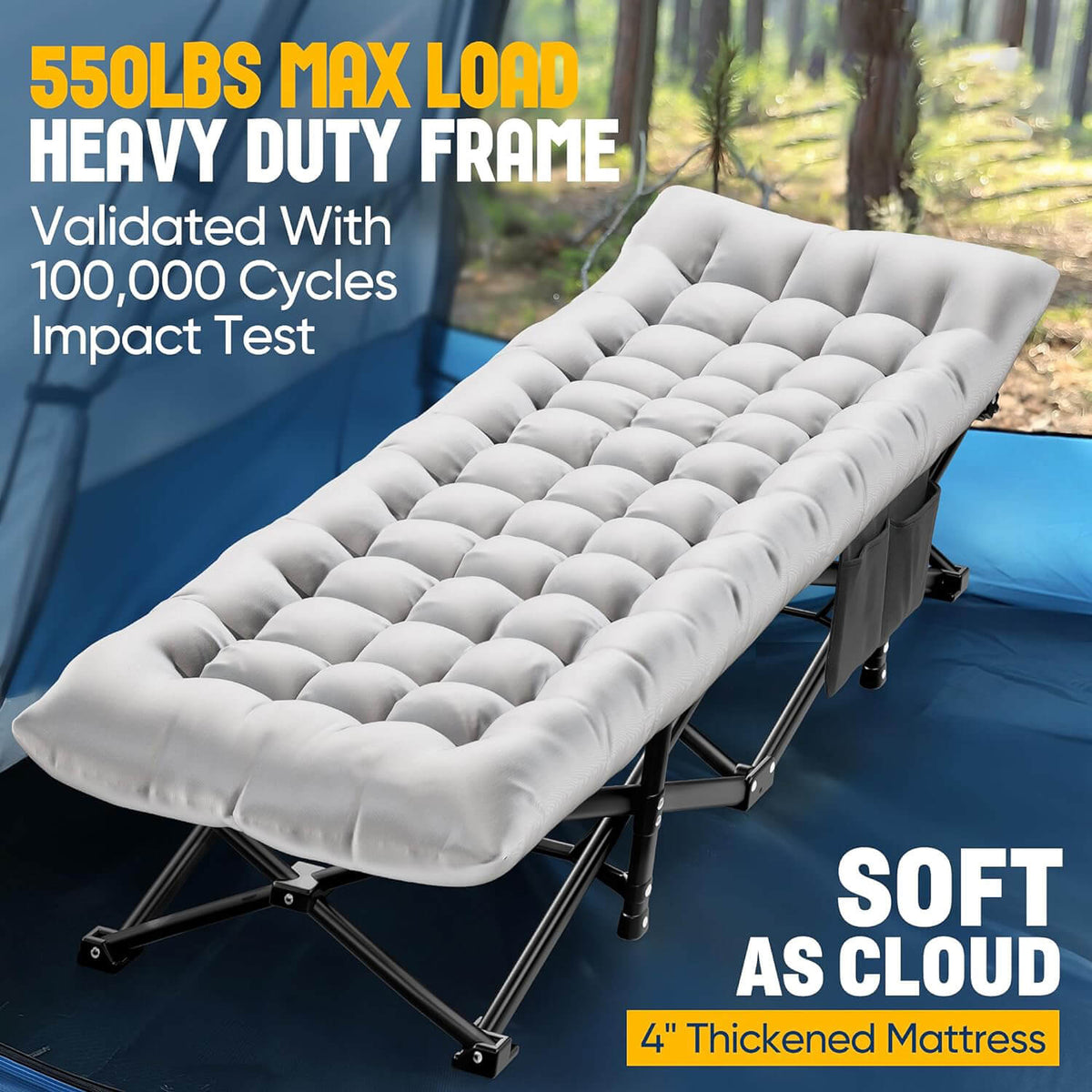 Foldable Camp Bed with 4