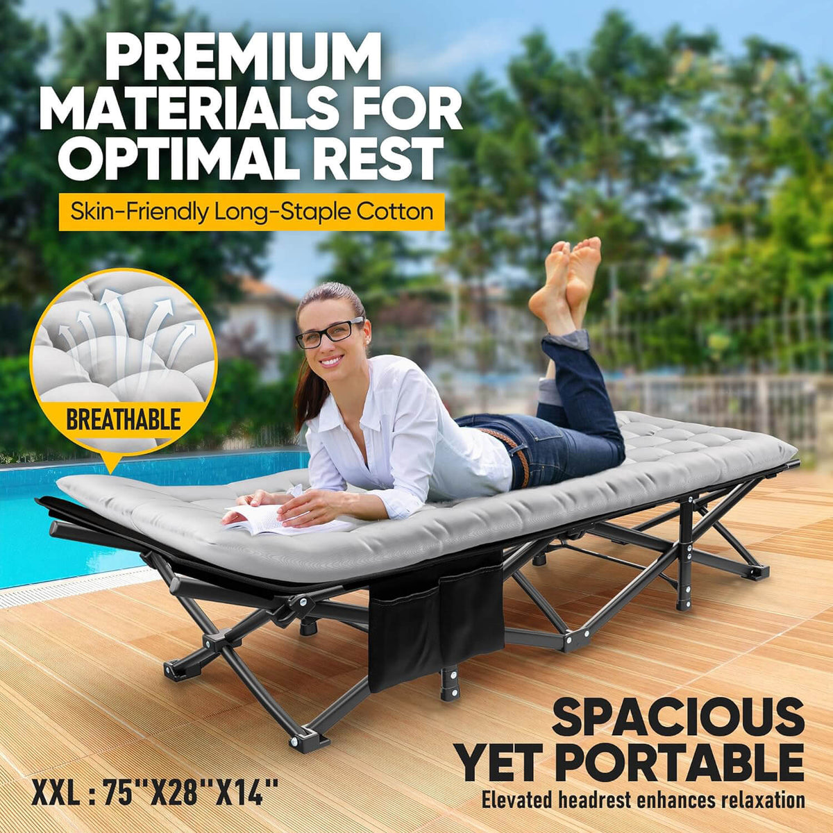 Foldable Camp Bed with 4